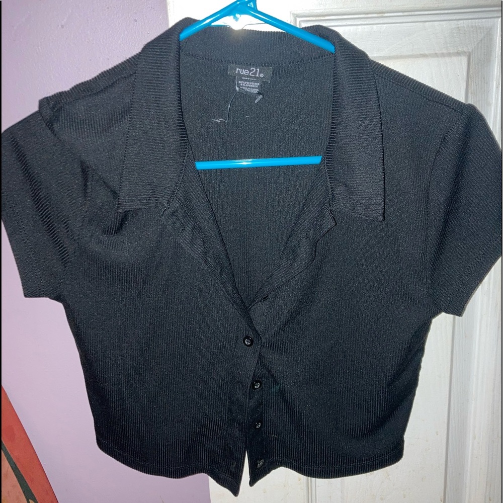 Cropped Collar Button Up Shirt